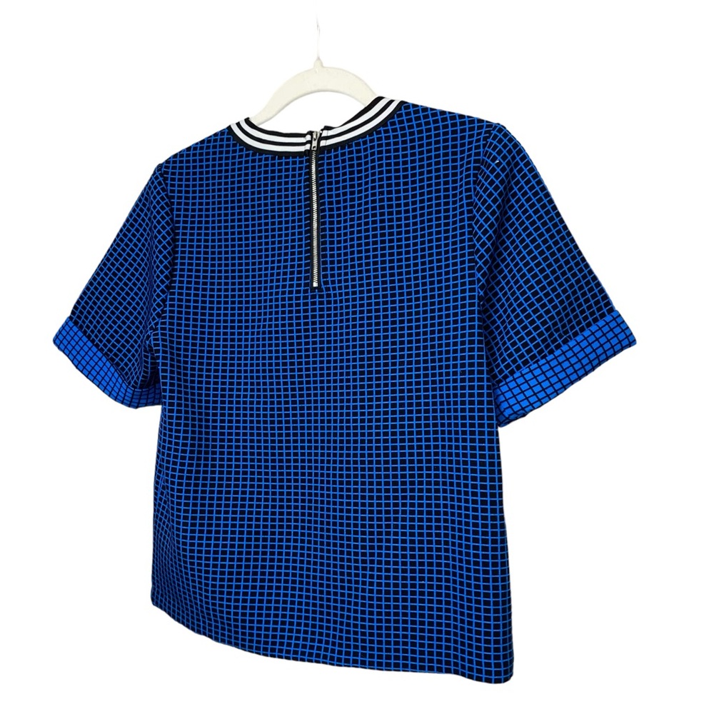 English Factory blue black thick structured checkered print boxy Top size small - Picture 9 of 12